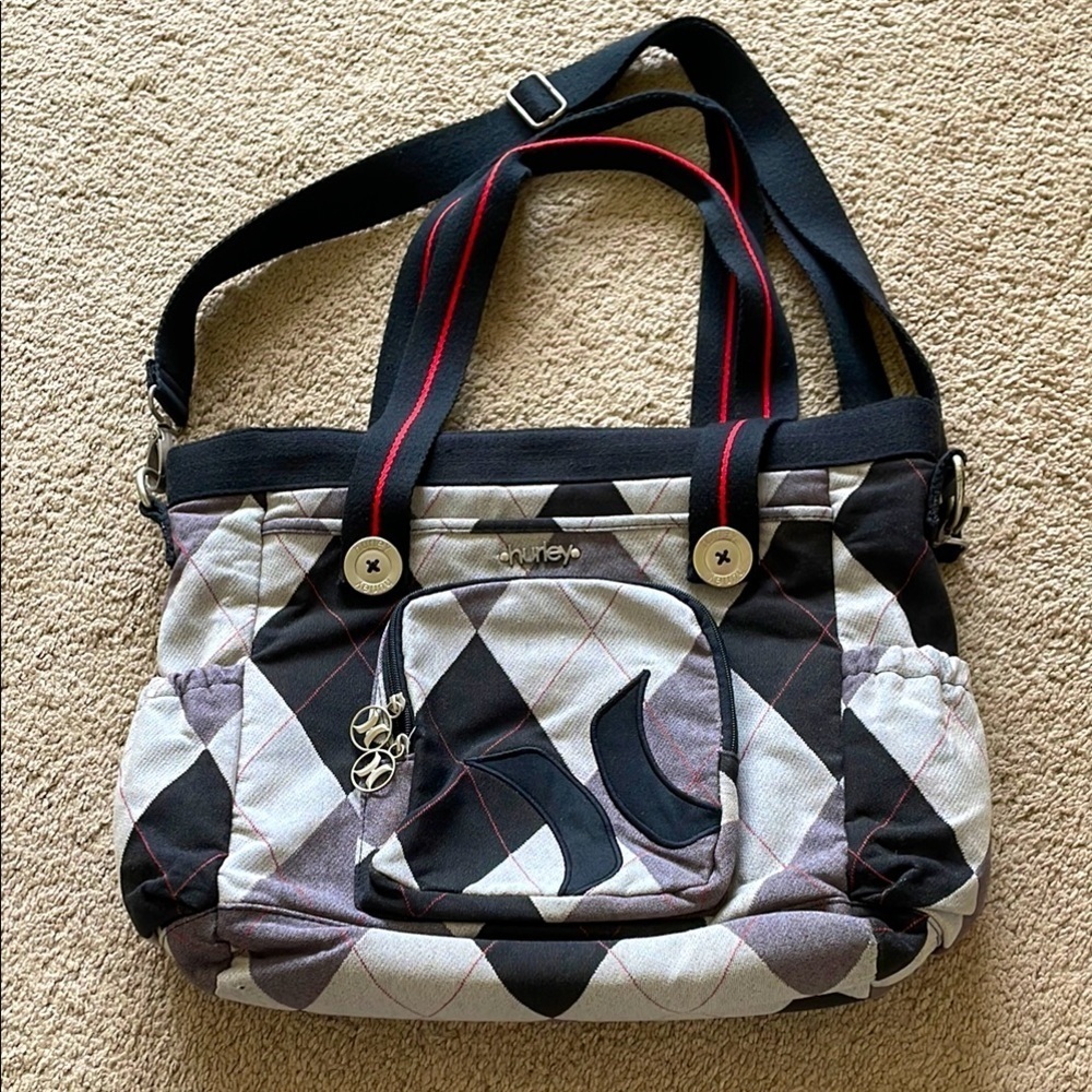 Vintage Hurley Messanger Laptop Bag Plaid Retro Office City Commuter Tote Large